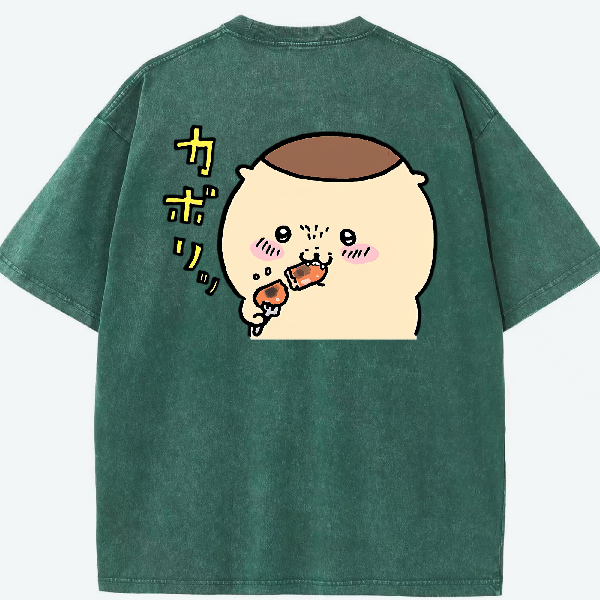 （画像用） ちいかわ くりまんじゅう Chii-kawa kuri manjū 綿100% ヴィンテージ風 半袖Tシャツ（背面プリント）